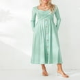 thumbnail image 4 of Femmes Été Automne Occasionnels Midi Robes Manches Longues V Cou Croix devant Côtelé Robe Élastique Robe Longue Basique avec Poches, 4 of 9