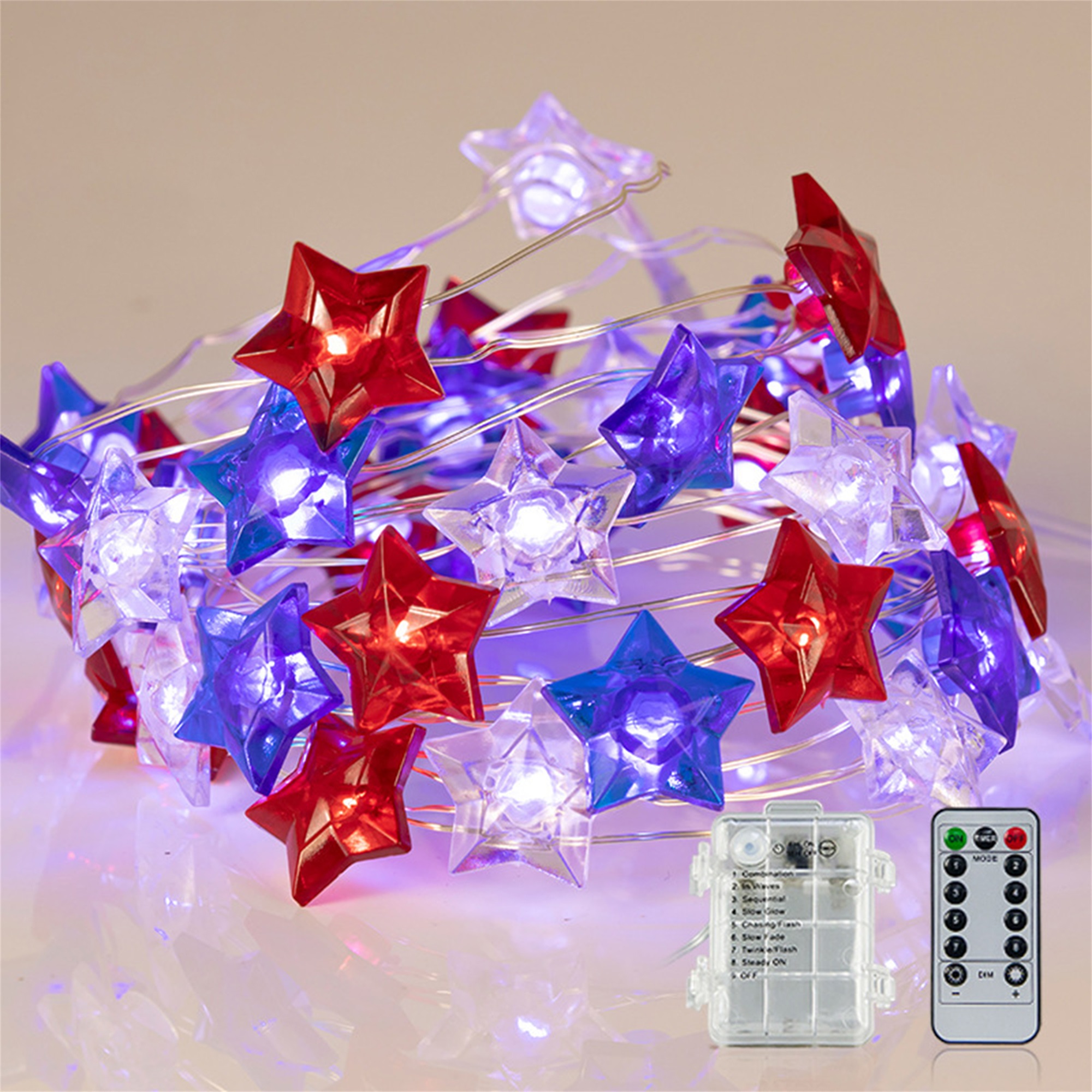 Blotona Led String Lights Red White Blue Star Flag Decoration Lights