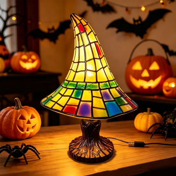 Tarmeek LED Night Light Touch Control USB Rechargeable Magic Ball Light Halloween Decoration Resin Witch Hat Lamp for Gothic Tabletop Decor