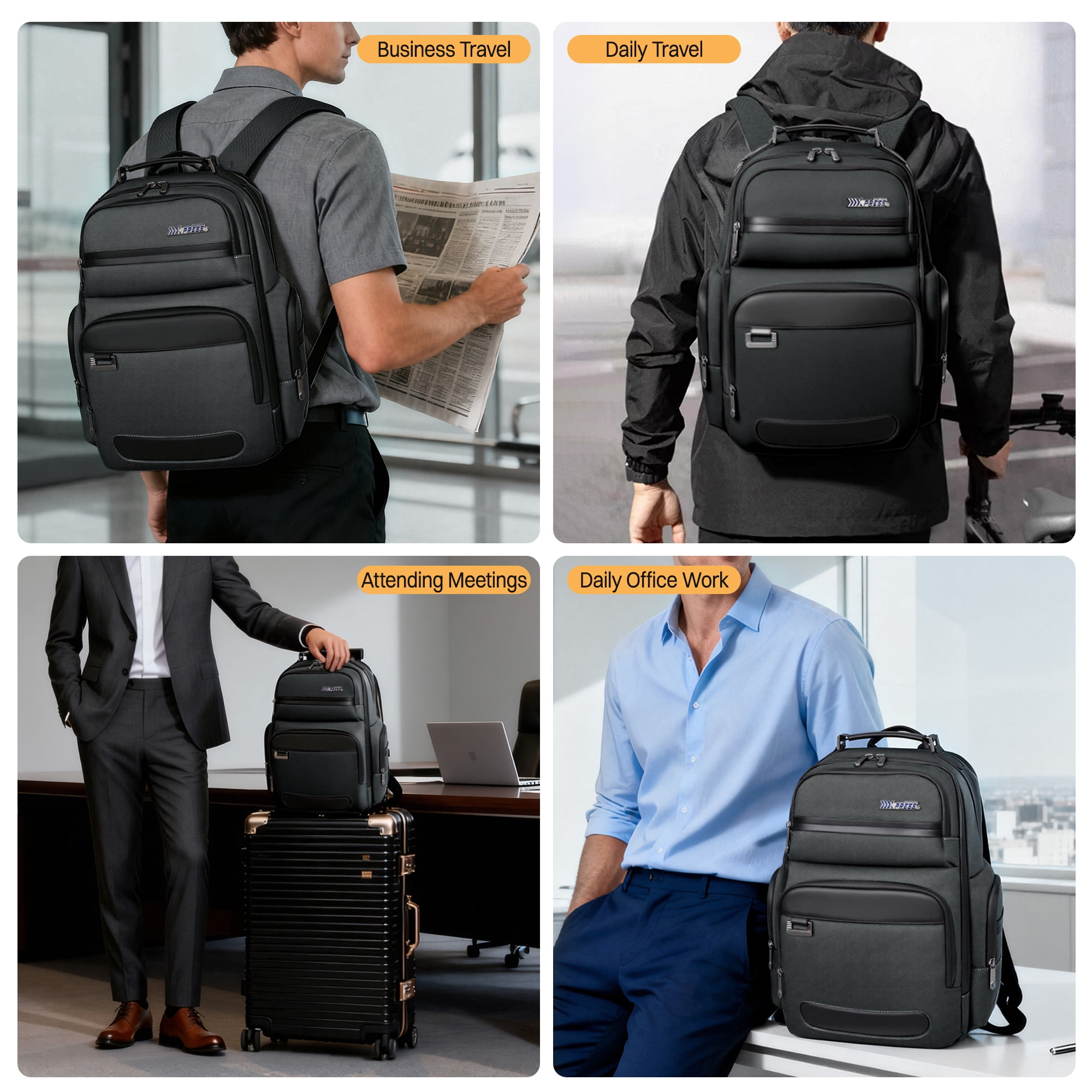 Laptop Backpack for Men Carry On Business Travel Backpack Large Casual Work Daypack Computer Bag Fits 15.6" Laptop, Gray, B00492