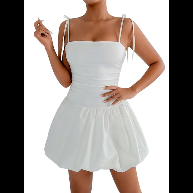 Vestido Corto de Verano con Tirantes Finos, Espalda Descubierta, Fruncido, Estilo Y2K, para Fiesta, Club y Pantalones Cortos Incorporados L