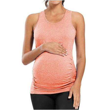 

asdoklhq Maternity Clothes for Women Clearance Maternity O-Neck Solid Sleeveless Sport Yoga Vest Pregnant Woman Blouse