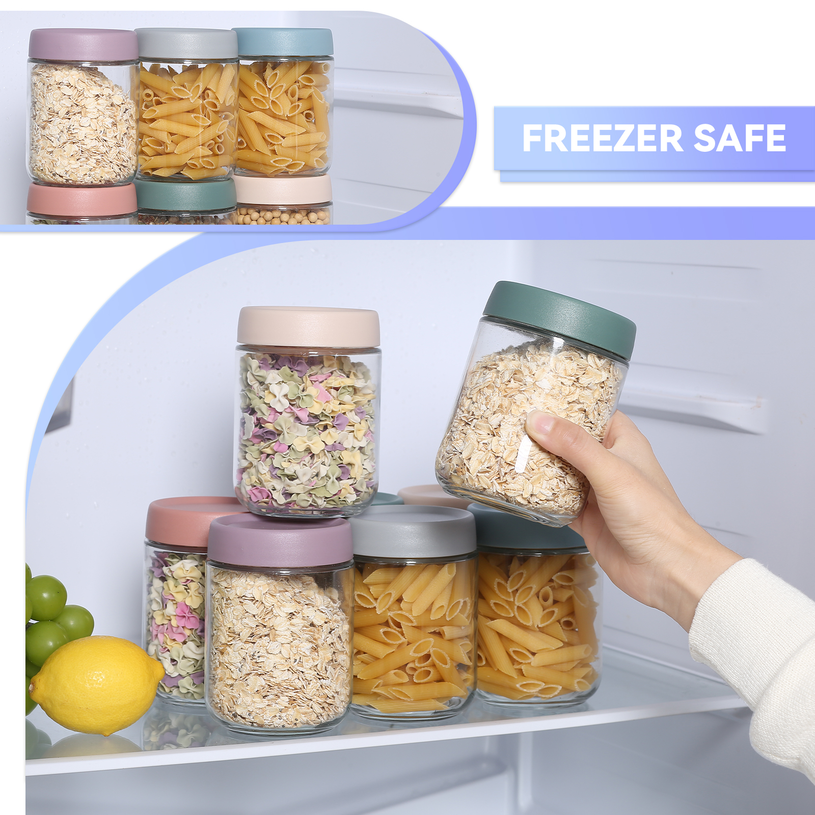 Novelinks 12 Pack Overnight Oats Containers with Plastic Lids,16 Oz Glass Mason jars with Airtight Lids, Clear Glass Fruit Yogurt Storage Jar,Kitchen Canisters