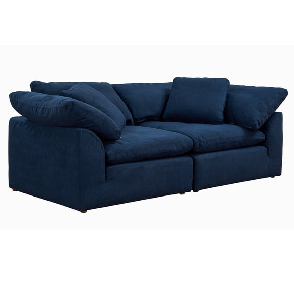 Sunset Trading Contemporary Puff Collection 2PC Slipcovered Modular Sectional Sofa, Performance Fabric Washable Water-Resistant Stain-Proof, 88" Deep-Seating Down-Filled Couch, Navy Blue