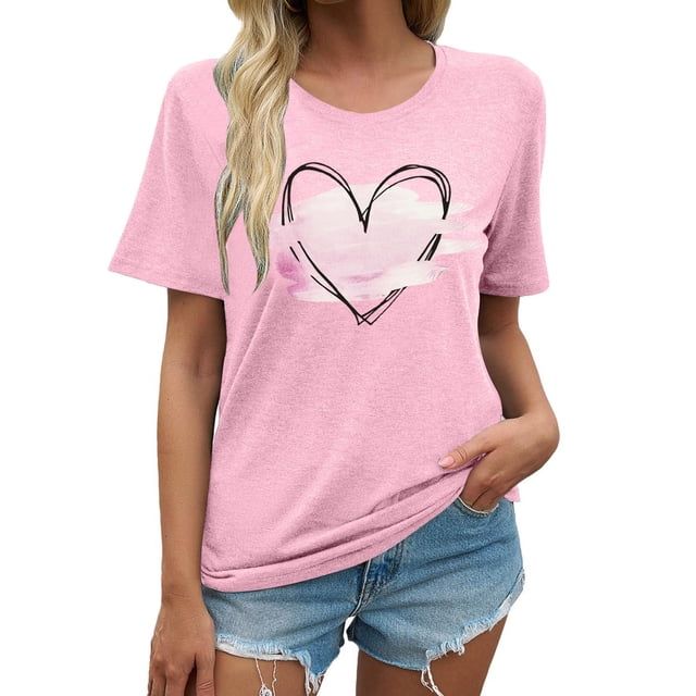 LUOGENLI T-shirts pour Femme pour Femmes Mode Décontractée T-shirts Imprimés Col Rond Manches Courtes T-shirts Hauts Tunique Blouse 4xlt T-shirts pour Femmes T-shirts Graphiques Saint-Valentin TTG