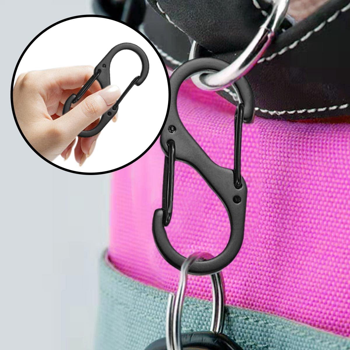 30 Mini Mousquetons Forme S 30 Mm – Métal Double Ressort, Noir – Pour Clés, Camping, Randonnée, Sac à Dos Et Accessoires