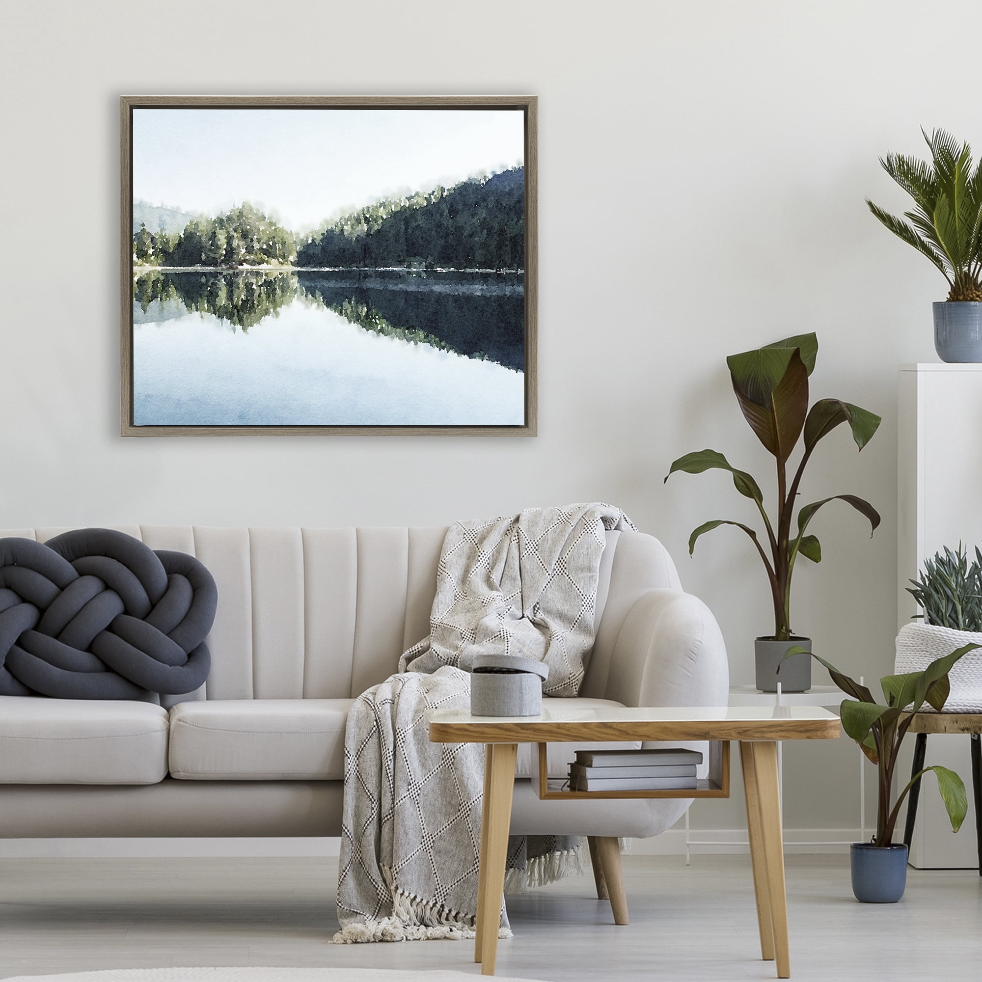 Stupell Industries Blue Lake Reflections Brown Framed Floater Canvas Wall Art, design by Kim Curinga