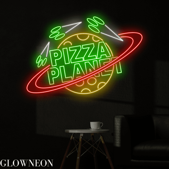 Glowneon Pizza Planet Neon Sign, Pizza Led Sign, Pizza Restaurant Art