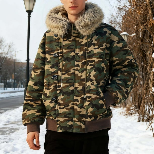 MHFRRA Chaqueta con Capucha y Cuello de Camuflaje para Uso Urbano, Abrigo Grueso Multicolor