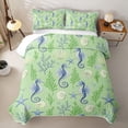 thumbnail image 2 of spefrowx Green Striped Seahorse Quilt Full for Boys, Coral Spiral Conch Full Bedspread Sets, 3 Pieces, 2 of 7