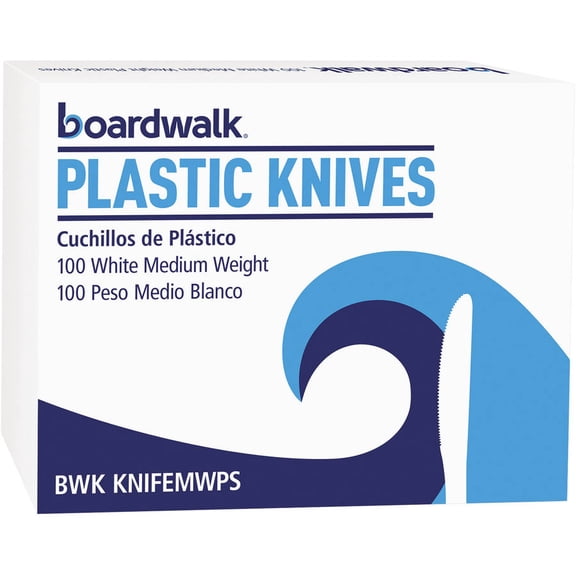 Boardwalk Medium Heavyweight White Plastic Knives 1,000 total (10 Boxes of 100/Ctn)