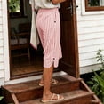 thumbnail image 6 of hoksml Women's Striped Elastic Waist Capri Pants - Cotton Linen Blend with Side Slits and Pockets, 6 of 9