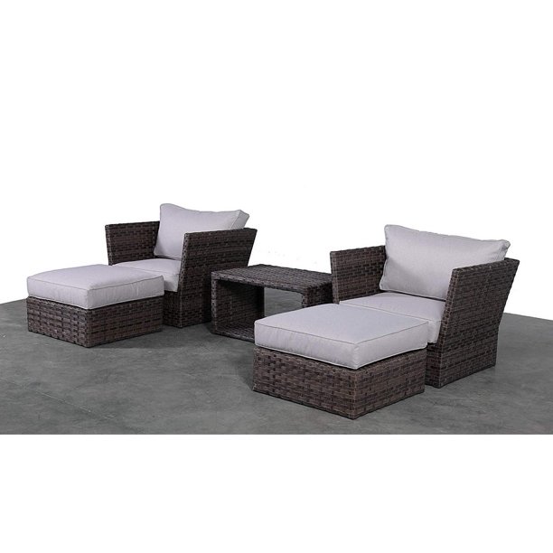Living Source International Patio Sofa Set Weather Resistant Wicker Cushions Outdoor Patio Set No Assembly Required 5 Pc Club Chair Ottoman Walmart Com Walmart Com