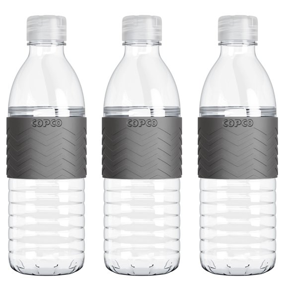 Copco Hydra 16.9 oz Tritan Water Bottle with Spill Resistant Lid & Non-Slip Sleeve, Set of 3 - BPA-Free, Dishwasher Safe, Fits Cup Holders, Great for Gym, Travel, Office (Grey)