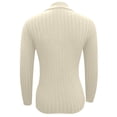 thumbnail image 6 of Fiaer Women Button up Sweaters V Neck Lapel Collared Slim Fit Long Sleeve Trendy Solid Breathable Elegant Knitted Tops Beige XL, 6 of 7