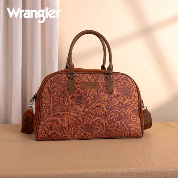 Wrangler Women Large Travel Duffel Bag Floral Print Weekender Handbag with Detachable Strap, Brown