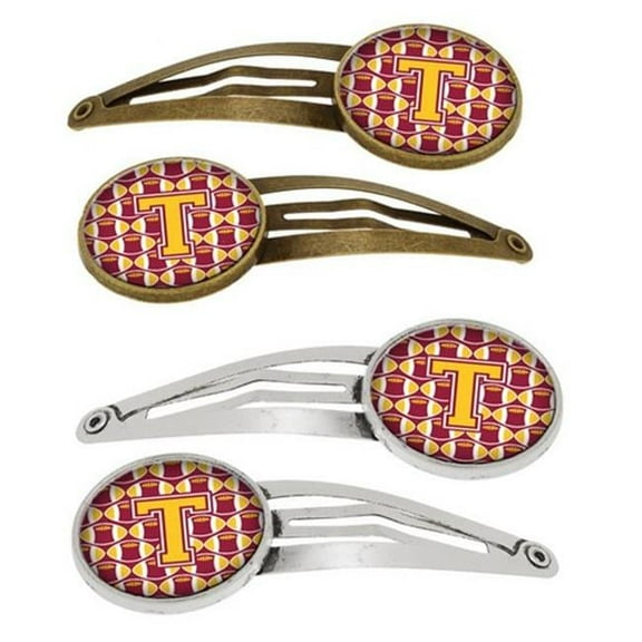 Carolines Treasures CJ1081-THCS4 Letter T Football Maroon & Gold Barrettes Hair Clips, Set of 4