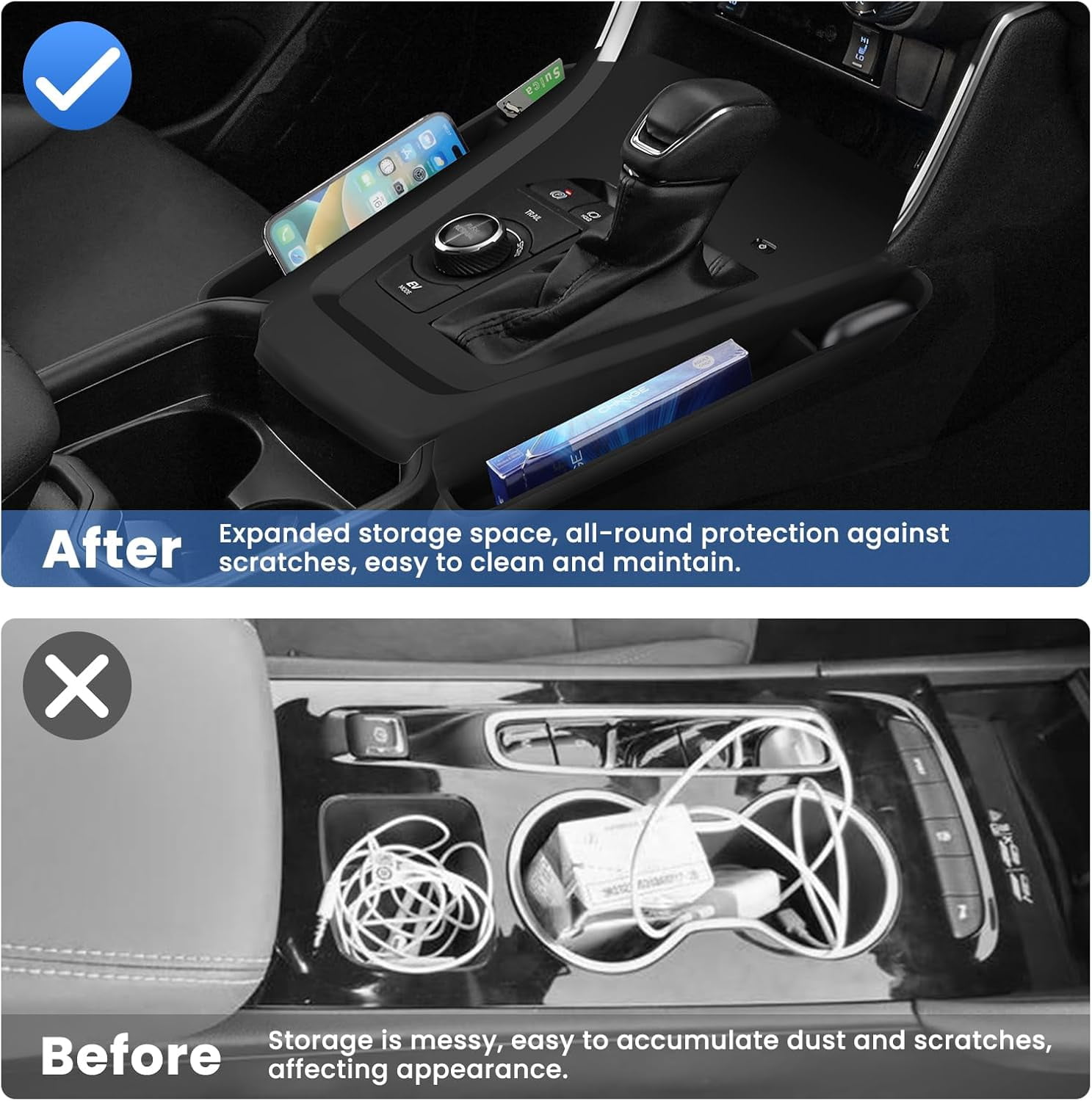 Canvcle Silicone Center Console Organizer for 2019-2025 Toyota RAV4 Accessories Seat Gap Storage Box Soft Gear Shift Panel Trim Cover