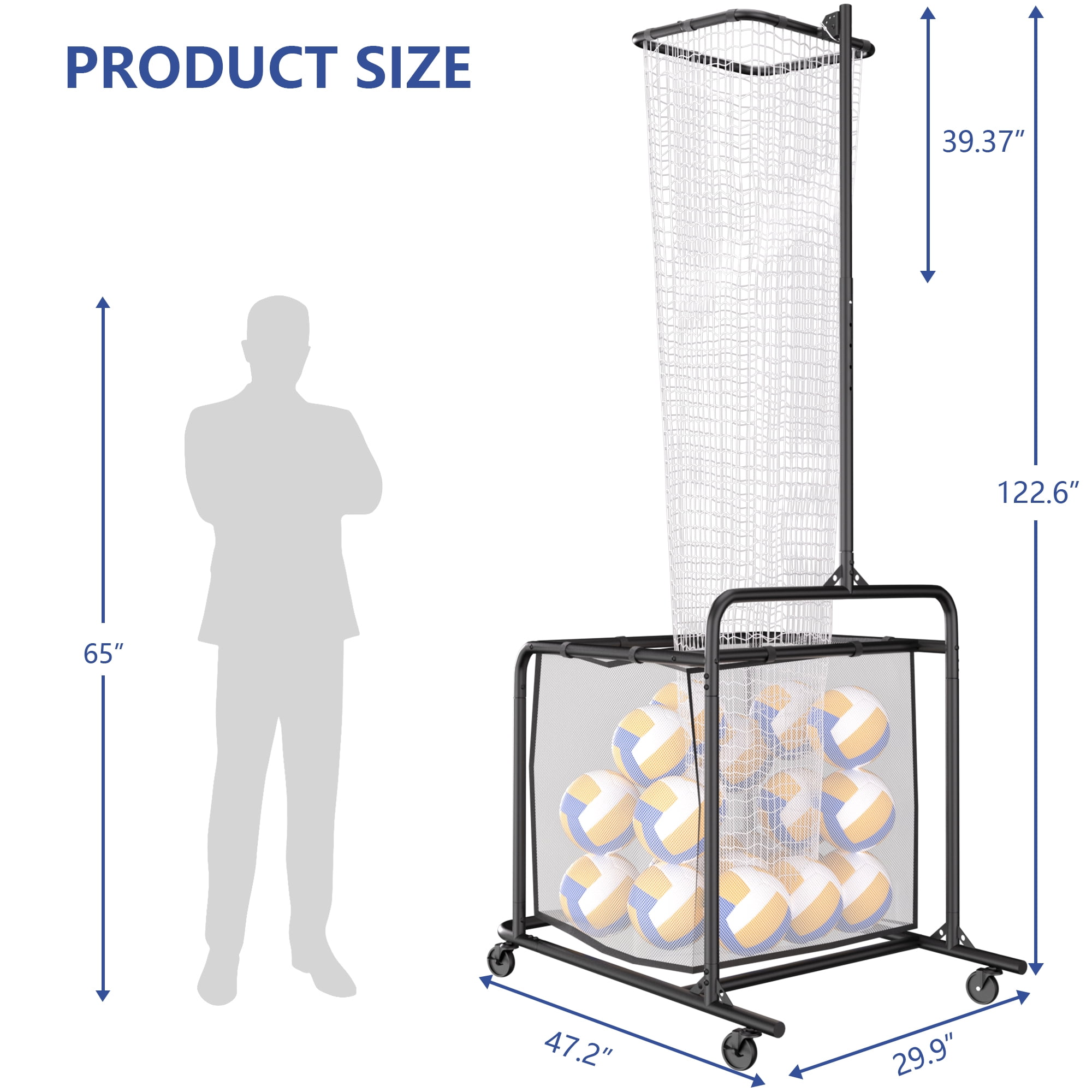 YOHKOH Volleyball Setter Training Net, 5 Adjustable Heights & Angles Portable Trainer with 4 Lockable Wheels for Indoor Outdoor Practice