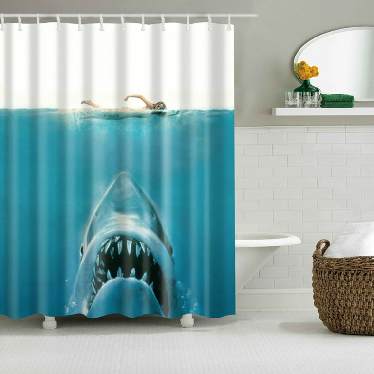 Waterproof Shark Underwater Jaws Polyester Bath Shower Curtain 180x180cm w/  Hook 