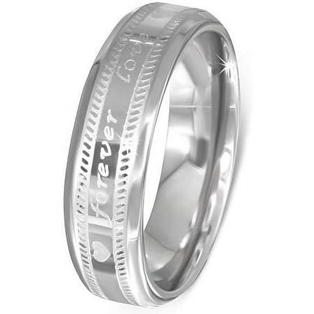 Size 7 Stainless Steel Forever Love Heart Half-Round Comfort Fit Wedding Band Ring