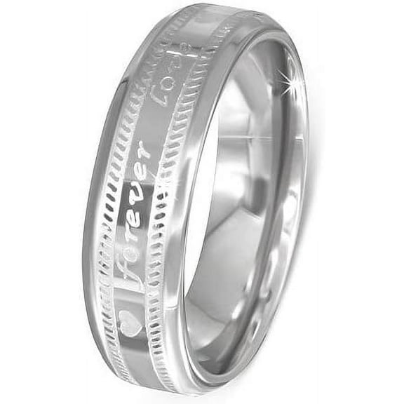Size 7 Stainless Steel Forever Love Heart Half-Round Comfort Fit Wedding Band Ring