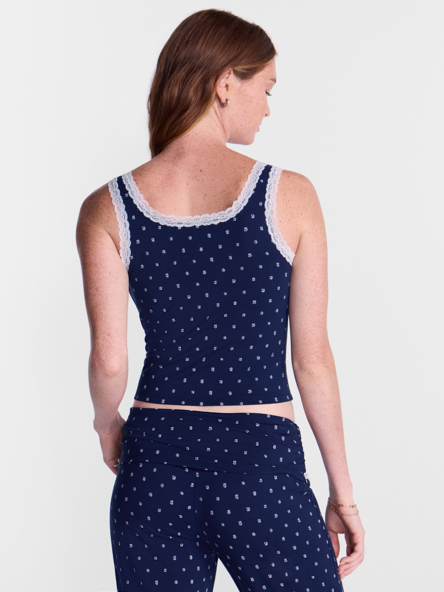 No Boundaries Cotton Blend Jersey Sleep Lace Tank Top, Women’s XXS-3X