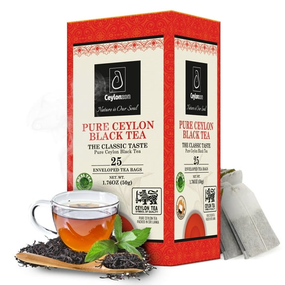 Ceylonzon Pure Ceylon Black Tea Classic Taste, Foil-Wrapped Tea Bags, 25 Count, 50g