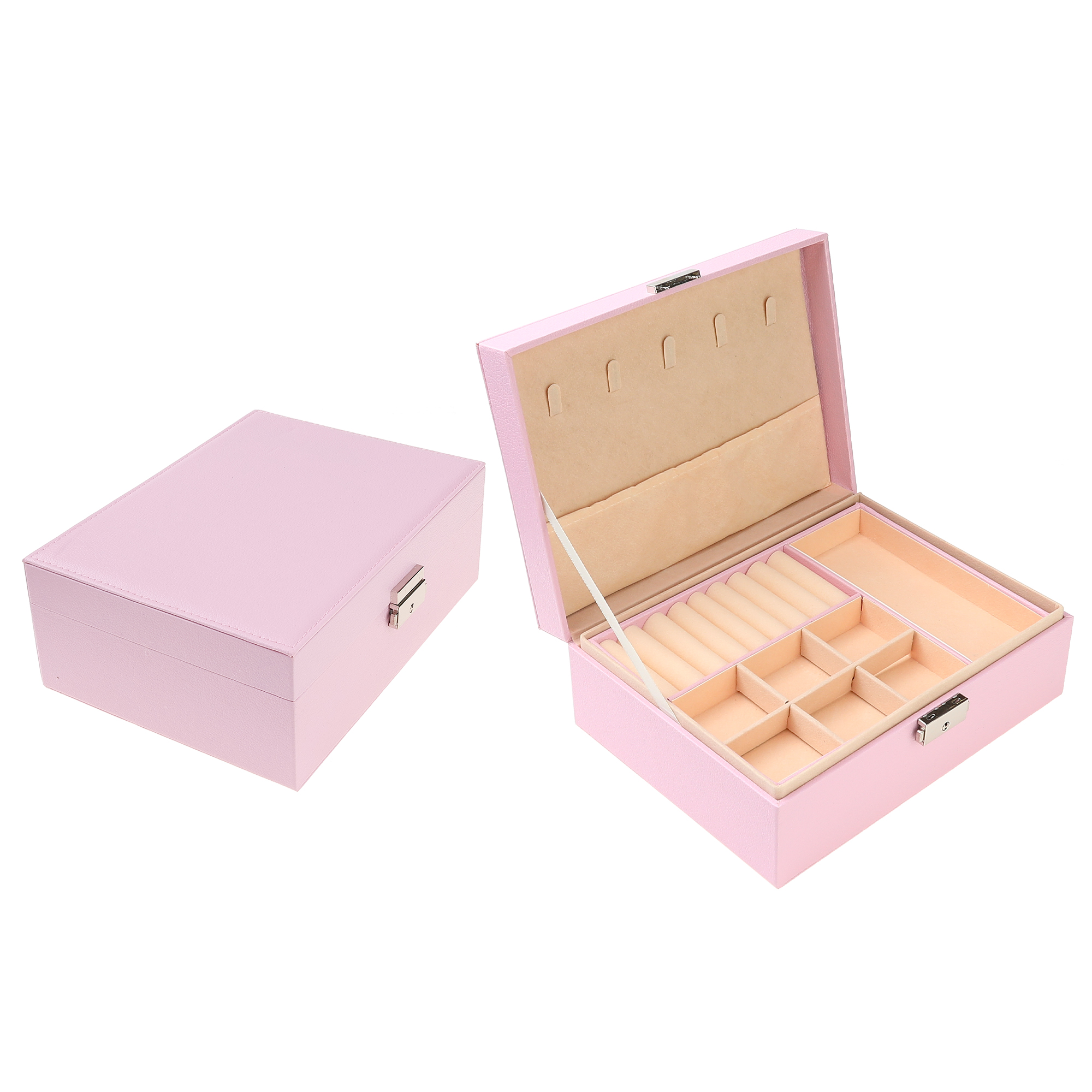 Unique Bargains Jewelry Box Small PU Leather Jewelry Organizer Case Storage Display Holder Pink