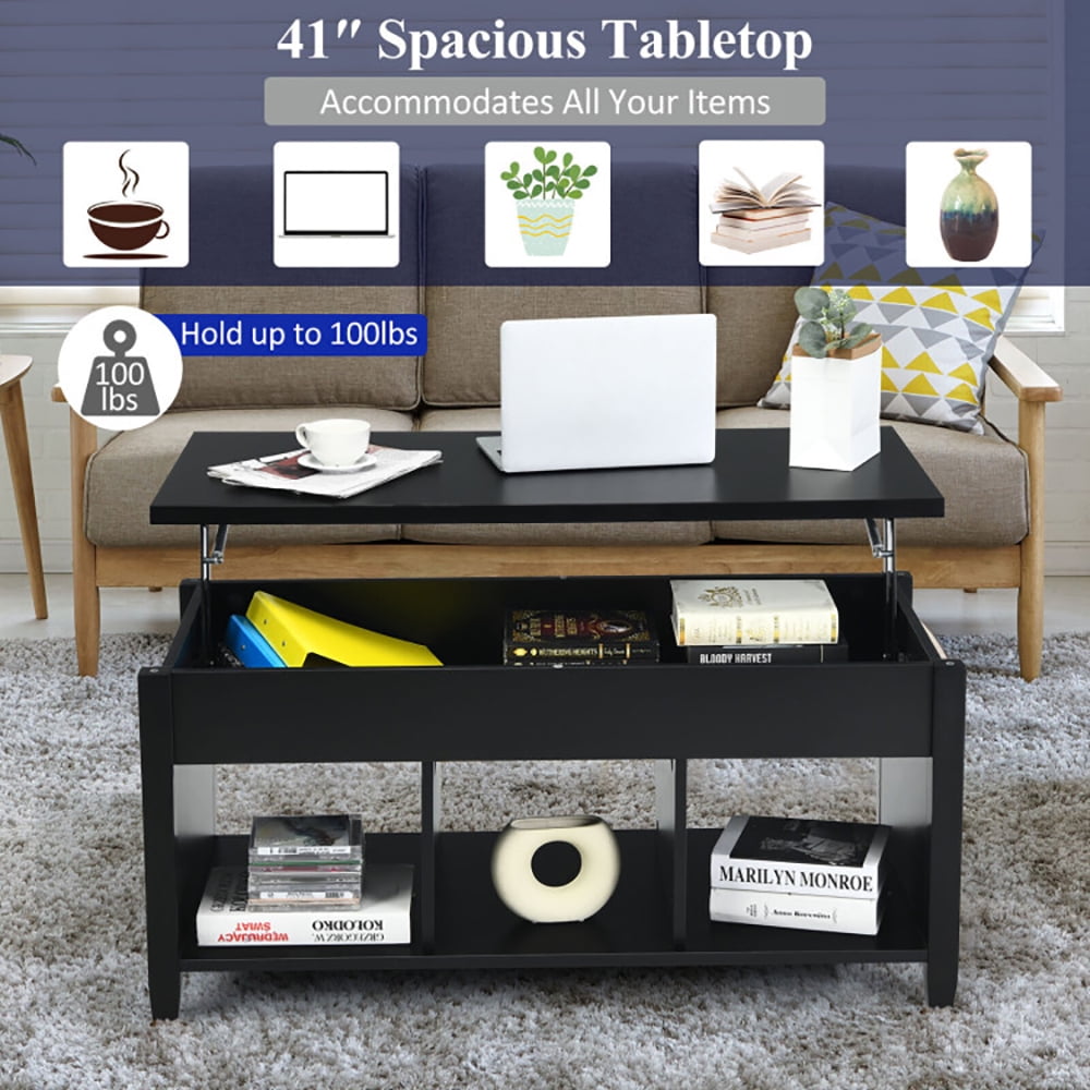 Finihen Rectangular Coffee Table, Lift Top Coffee Table with Hidden Storage Compartment, for Living Room, Reception Room, Office, Black