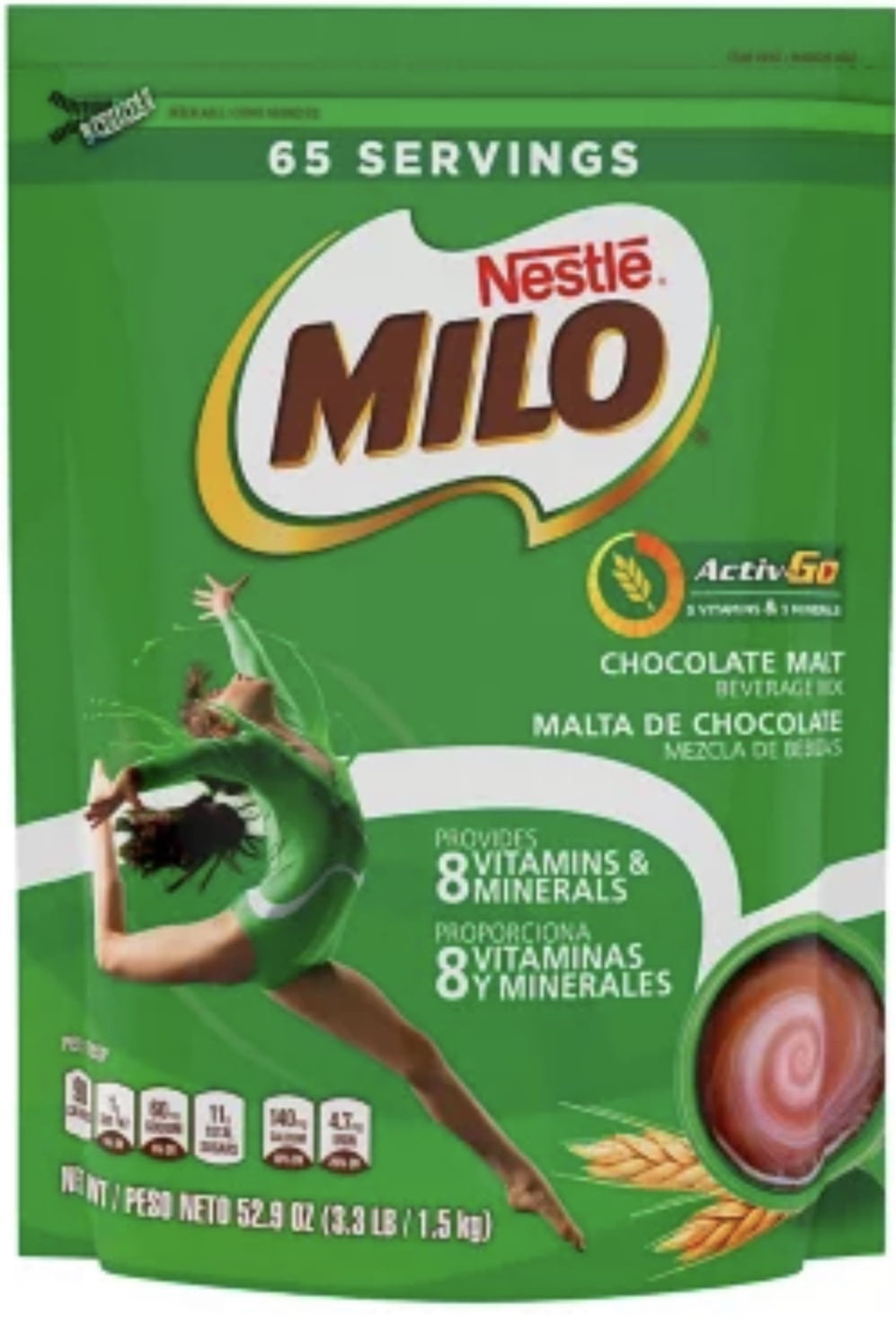 Nestle Milo Activ-Go Chocolate Malt Beverage Mix 3.3Lb Bag 65 Servings ...