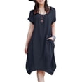 thumbnail image 1 of Robe T-shirt d'Été à Manches Courtes en Coton et Lin pour Femmes, Décontractée, Ample, Longue Tunique, Grande Taille, 1 of 2