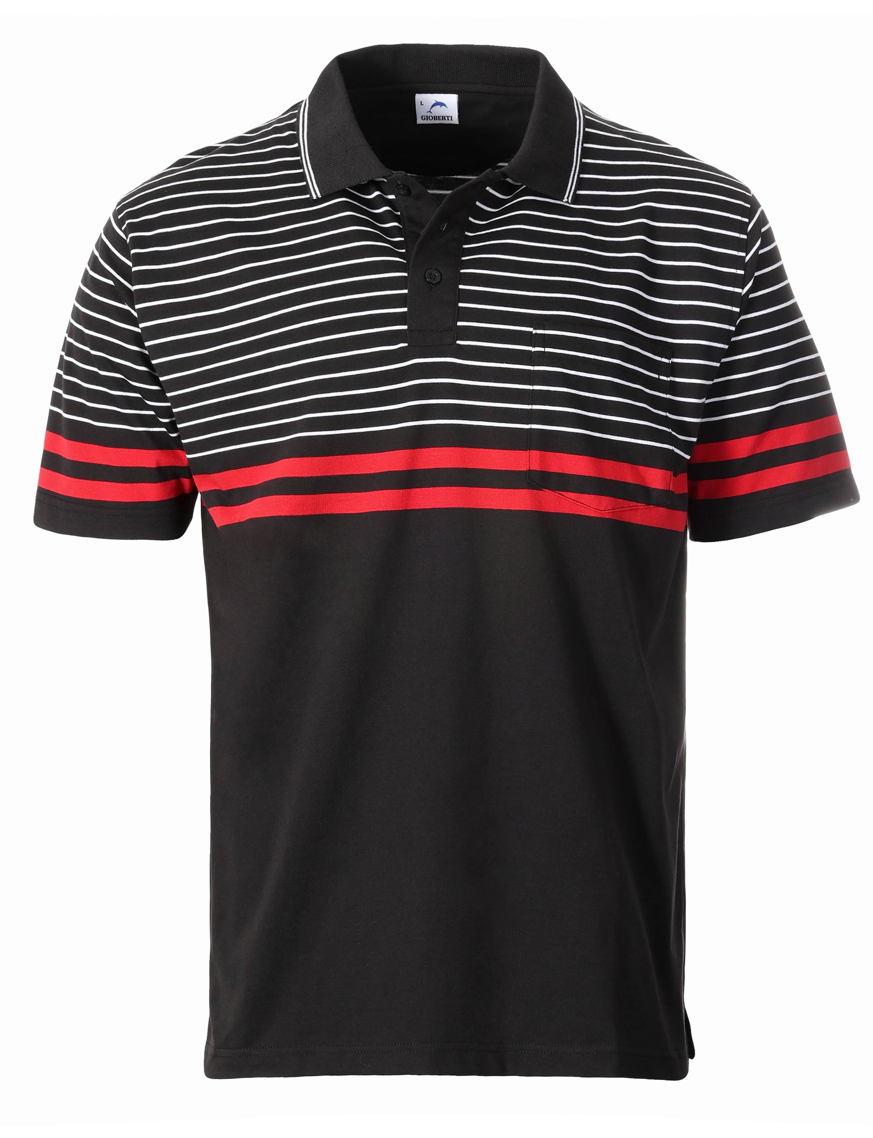 Gioberti Mens Double Striped Polo Shirt with Pocket - Yarn Dye ...