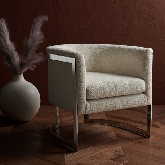 SAFAVIEH Couture Gabby Modern Boucle Solid Accent Chair, Ivory/Silver