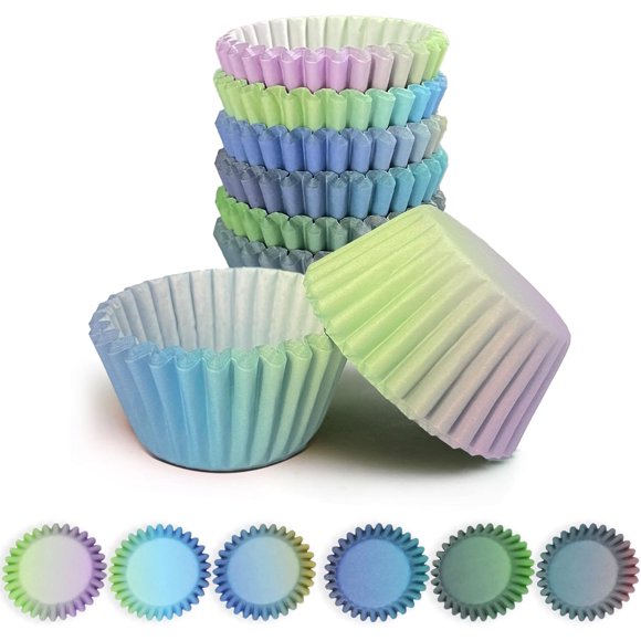shiyou-Mini Cupcake Liners Cupcake Cups 300-Count Food Grade Green Blue Gradient Design Cupcake Papers Baking Cups Cupcake Wrappers(Small Size) MiniGreenBlueGradint300