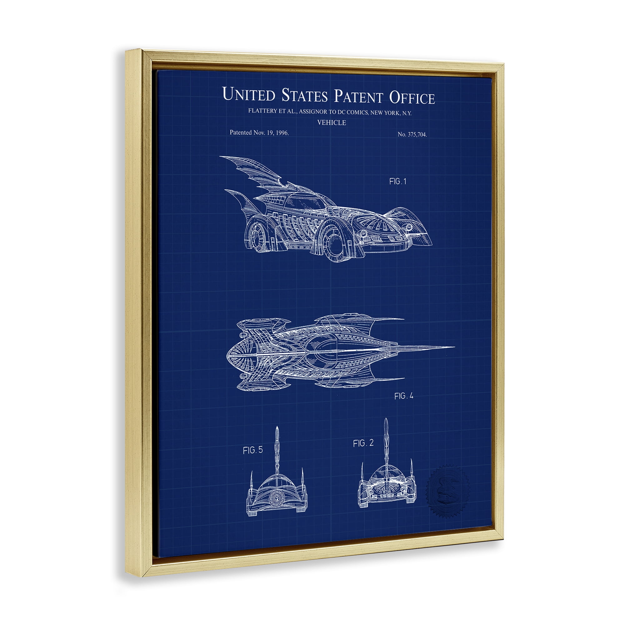 Stupell Industries Character Car Blueprint Transportation Painting Gold Floater Framed Art Print Wall Art, 25 x 31