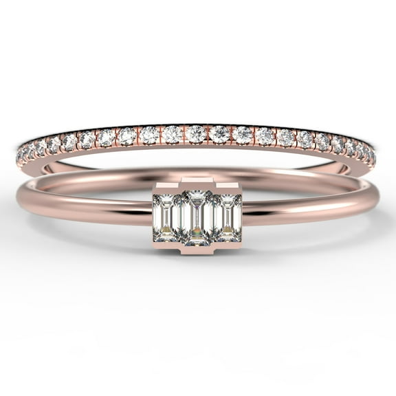 Dazzling 1.20 Carat Baguette Cut Trilogy Diamond Moissanite Engagement Ring, Dainty Wedding Ring in 10k Solid Rose Gold, Three Stone Ring, Promise Ring, Bridal Set, Matching Band