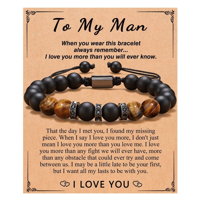 Pulsera «To My Man» con cuentas de piedras naturales de colores, pulsera de cuerda trenzada, pulsera tejida a mano con piedras, joyas, regalo para hombres y niños