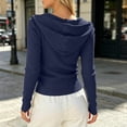 thumbnail image 5 of ClodeEU Women's Drawstring Hood Full Zip Long Sleeve Knit Cardigan Jacket,Casual Slim Fitted Layering Knit Outerwear Navy,Women's Plus S, 5 of 7