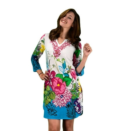 100% Cotton Bohemian Floral Summer Tunics Beach Cover Ups