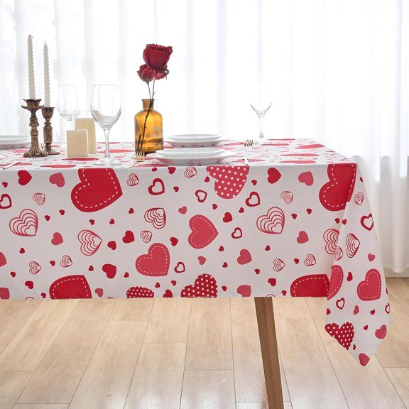 Valentine''s Day Tablecloth 60 x 84 Inch Red Love Heart Rectangle Table Cloth - Oblong Polyester Fabric Table Cover for Valentine Wedding Anniversay Dinner Party Picnic Kitchen Decorations