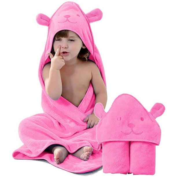 Toalla con capucha de oso para niños, 100 % tela cortada, toallas de poncho para niños pequeños para ducha, piscina, playa, cubierta, toalla absorbente suave y acogedora (rosa) brillar vestir