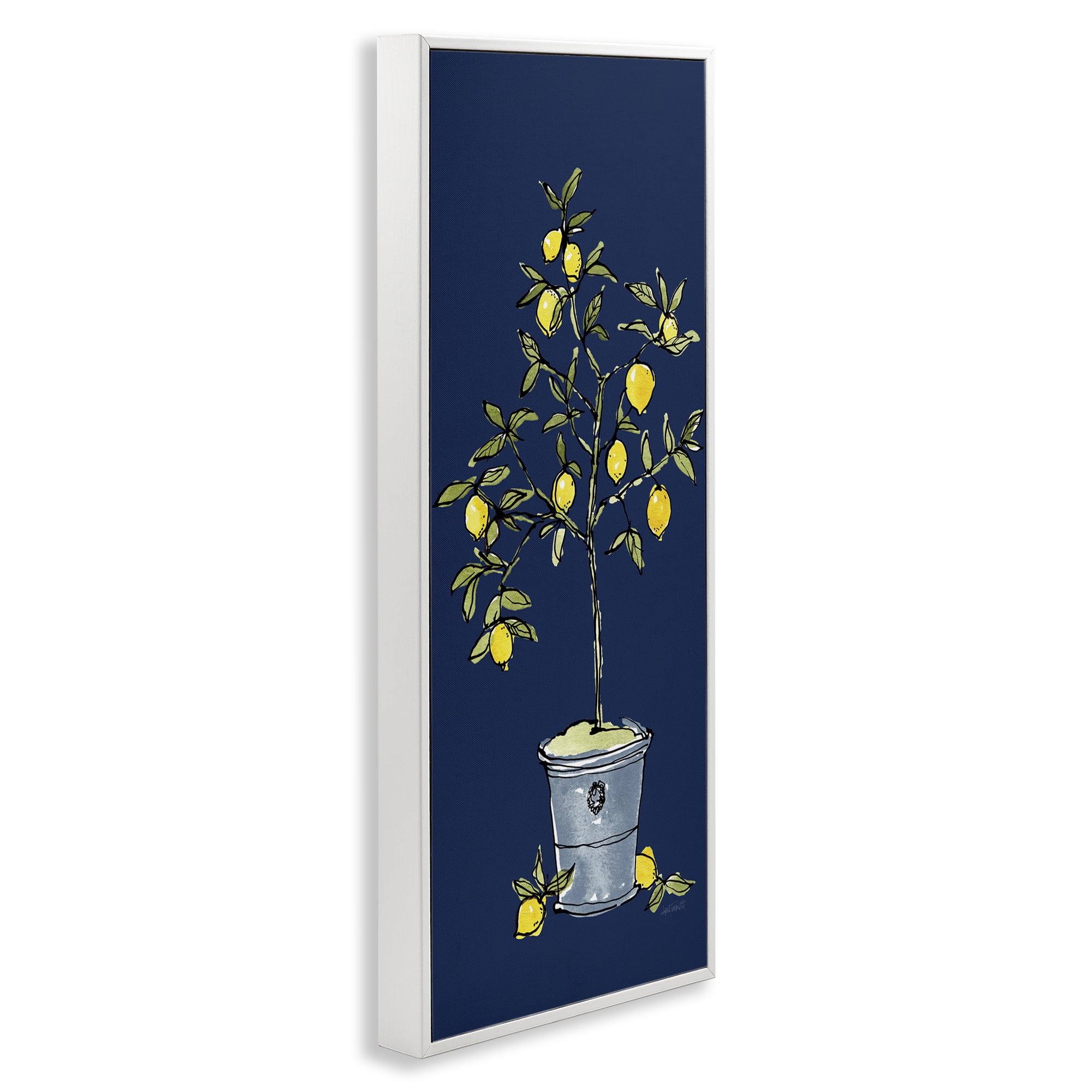 Stupell Industries Citron Lemon Plant Botanical & Floral Painting White Framed Art Print Wall Art, 10 x 24