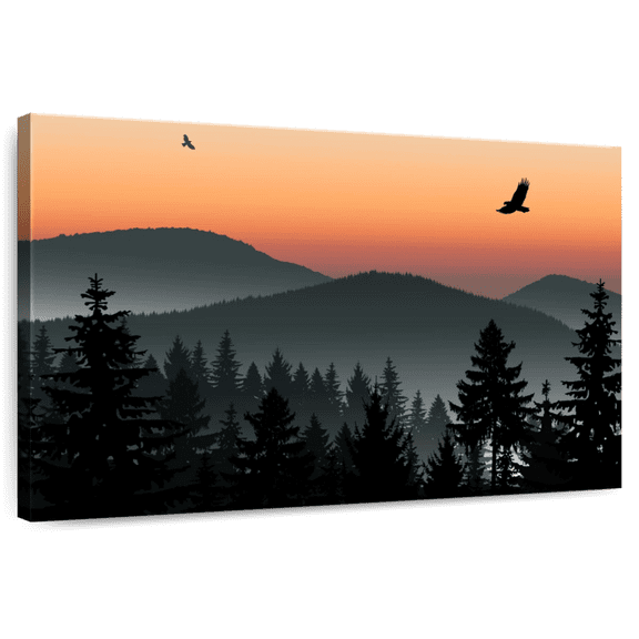 Elephant Stock Misty Mountain Eagles Wall Art - Horizontal Canvas Wall Art - Living Room Wall Decor - Nature Canvas - Orange And Black Decor - 12" x 8"