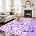 thumbnail image 3 of Butterfly Floral Washable Living Room Rugs 6'x9', Purple Floral Texture Butterflies Pearl Low Pile Throw Large Area Rug Non-Slip Sturdy Edge Binding Carpet for Dining Room Kitchen Office, 3 of 9