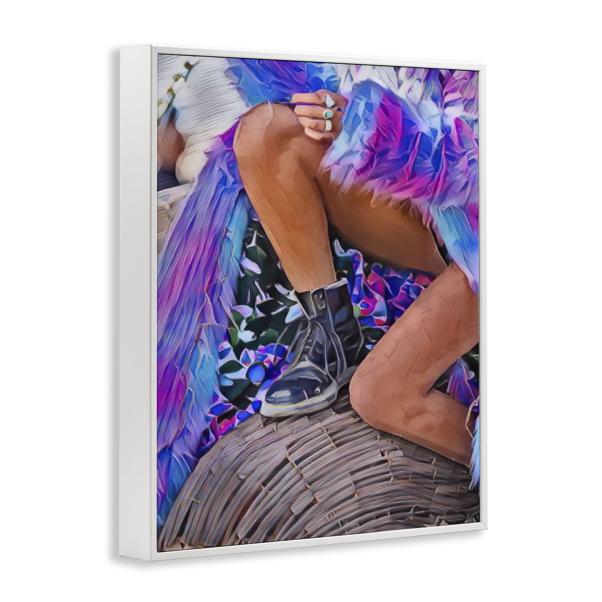 Purple Fur & Boots White Framed Giclee Art, design by Jesse Keith