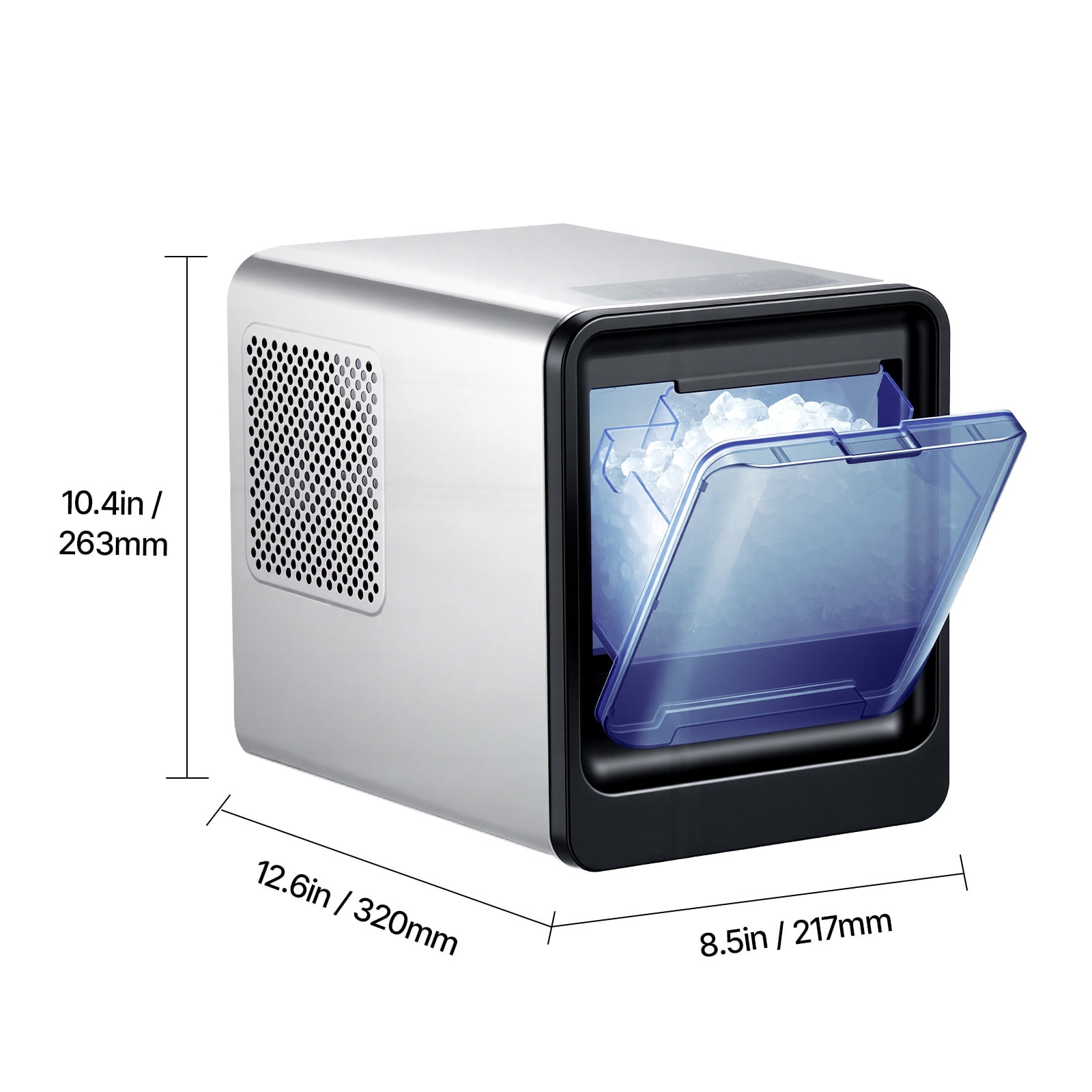 KFFKFF Countertop Ice Maker, 33 lbs Daily Capacity, Self-Cleaning Portable Machine with Scoop, Drawer-Style Access, Nugget Ice Maker for Home, Kitchen, Office, Bar, and Parties