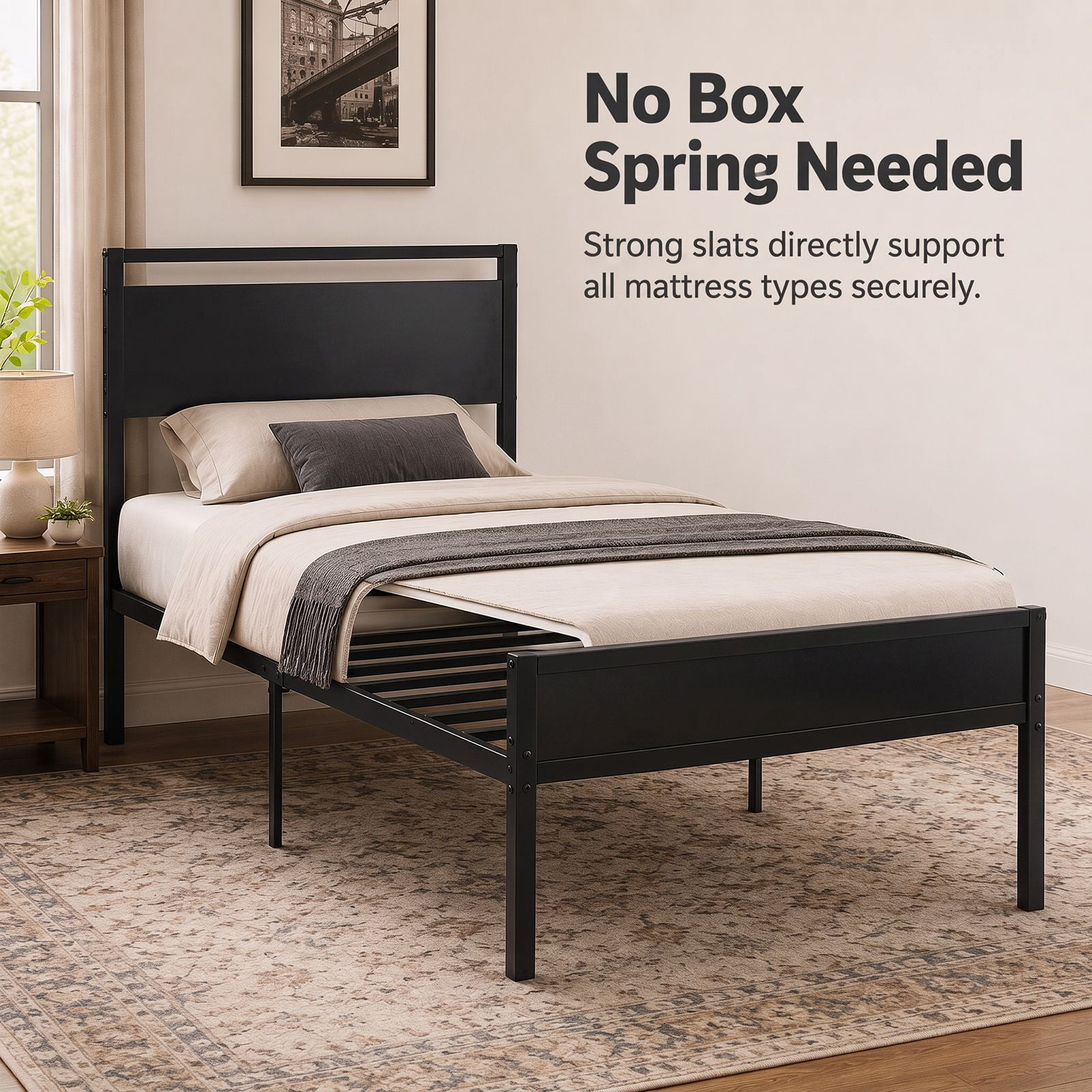 Alvantor Metal Platform Bed Frame, Mattress Foundation with Headboard and and Footboard, No Box Spring Needed Support, Noise Free, Easy Assembly