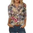 thumbnail image 2 of Summer Saving Clearance 2024! POTETI Womens Shirts Clearance Under $5 Khaki Three Quarter Sleeve Retro V-Neck Easter Printed Loose Tops Blouse, 2 of 5