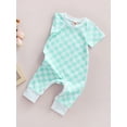 thumbnail image 4 of Bagilaanoe Newborn Baby Boy Girl Casual Jumpsuit Short Sleeve Playsuit  3M 6M 9M 12M 18M Checkerboard Printed Long Romper, 4 of 9